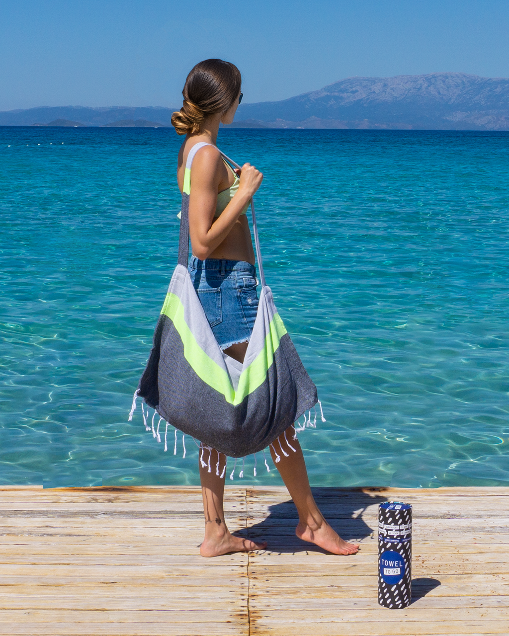 2-in-1 Beach Towel Bag in Grey & Charcoal – Made from Recycled Cotton