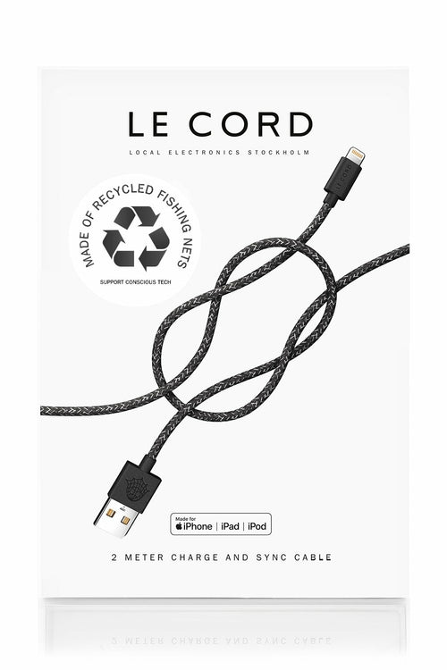 Charge your Mac Products helping the environment!!Black iPhone Lightning cable · 2 meter · Made of recycled fishing nets