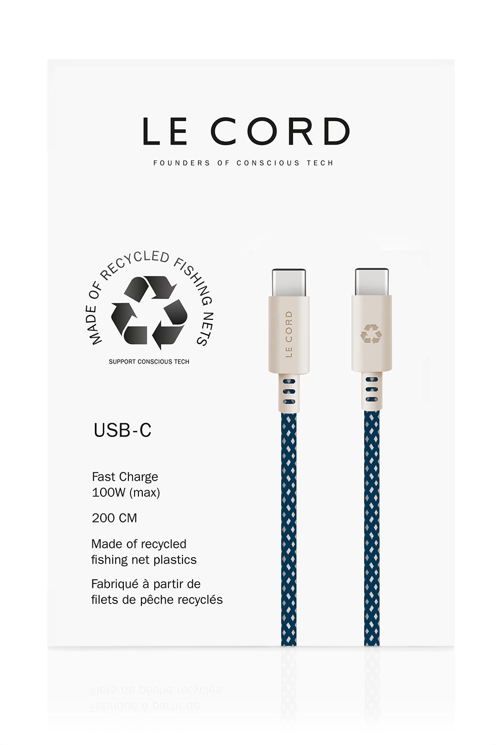 Charge your things  helping the environment! USB Sea Blue · Type C · 100W · 2 meter · Made of recycled fishing nets